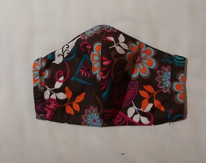 Washable mask in pretty 3-ply printed cotton twill with elastic ear loops