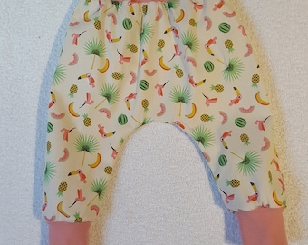 Sarouel en coton impressions tropical, doublé  pour bébé fille 18 / 24 mois. PRÊT à EXPÉDIER