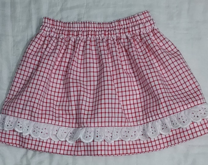 little skirt 2/3 years in cotton, red and white checks