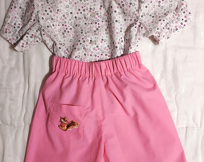 Ensemble fillette 3 ans – Chemisier à pois & bermuda rose – Tenue enfant été – Fait main – Pièce unique