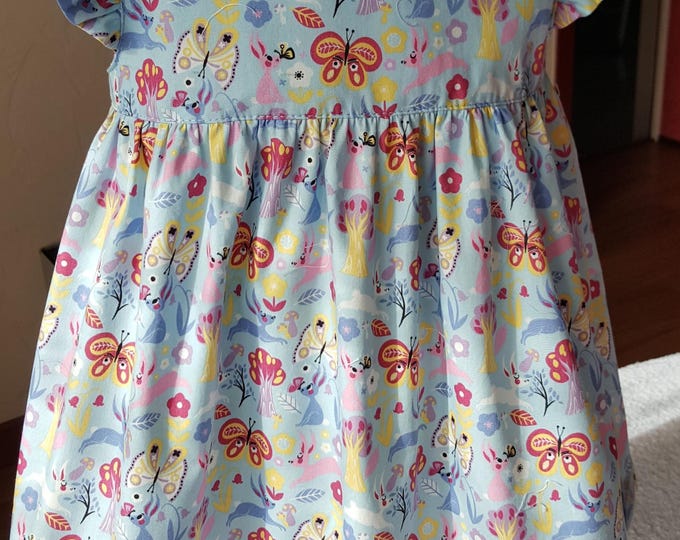 Robe Bébé Fille 18/24 Mois - Robe Été Fleurie Papillons - Manches Volantées - Fait Main - Pièce Unique