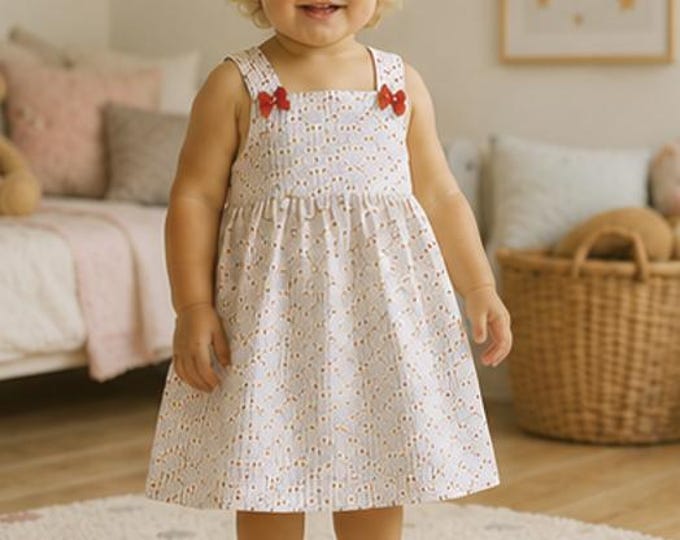 Little strappy dress 18/24 months in OEKO TEX cotton, white background with multicolored polka dots