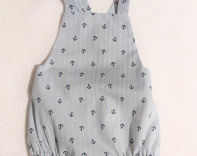 Small blue and white striped romper size 3/6 months