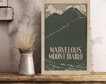 Marvelous Mount Diablo, California, Vintage Woodcut [reproduction on metal/Styrene]