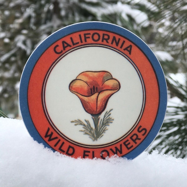 California Wild Flowers (California Poppy), Vintage Image [vinyl sticker]