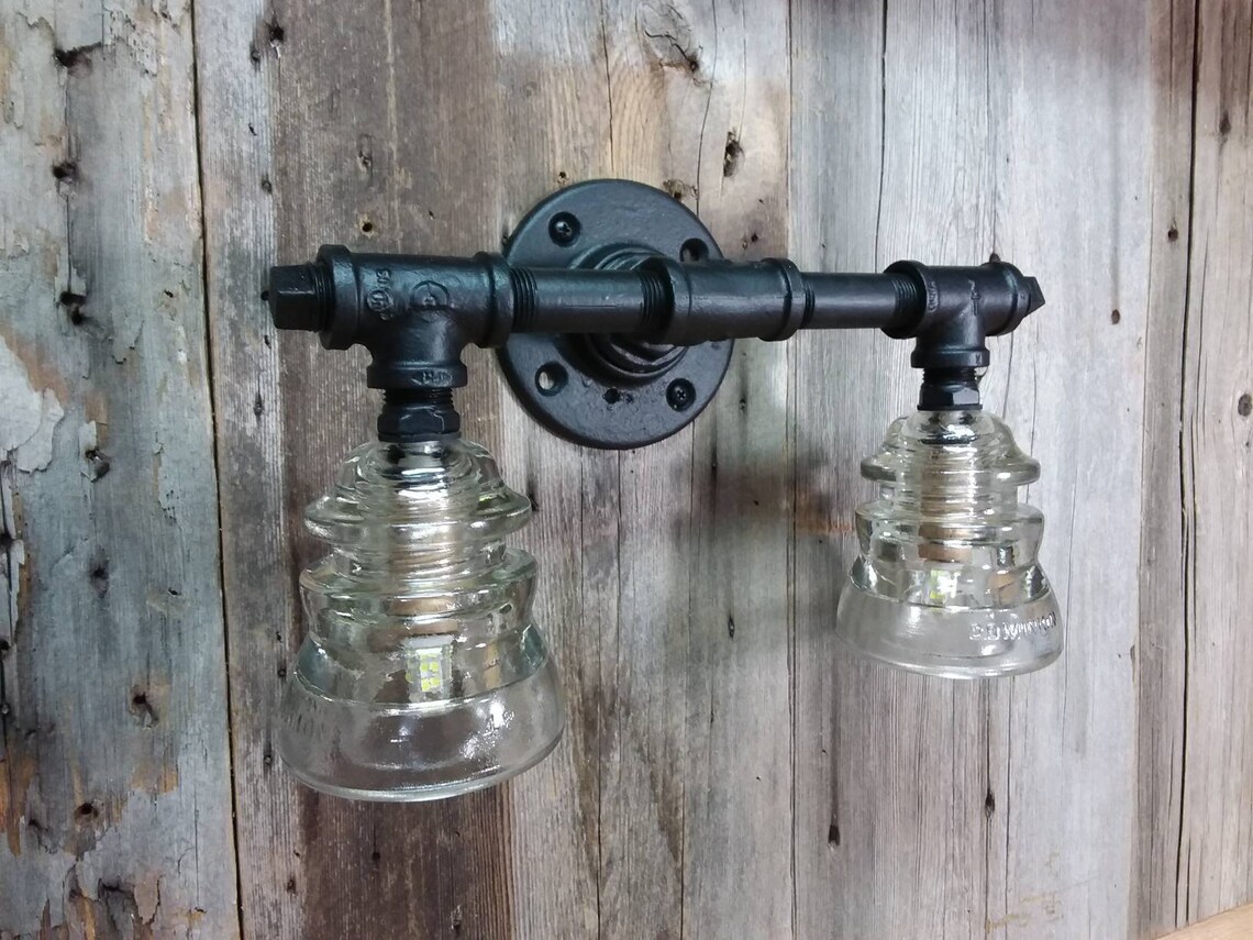 Double Glass Insulator Wall Sconce Flat Black Industrial Etsy Canada