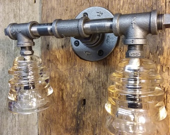 Double glass insulator wall sconce, industrial lighting, steampunk lighting