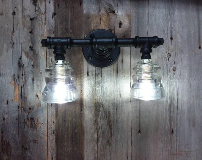 Double Glass Insulator Wall Sconce Flat Black Industrial Etsy Canada