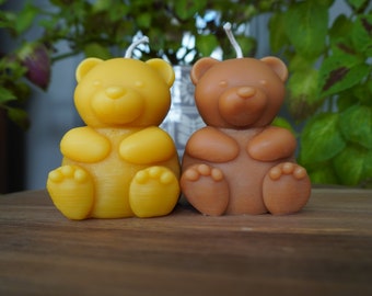 Natural Teddy Bear Beeswax Candle