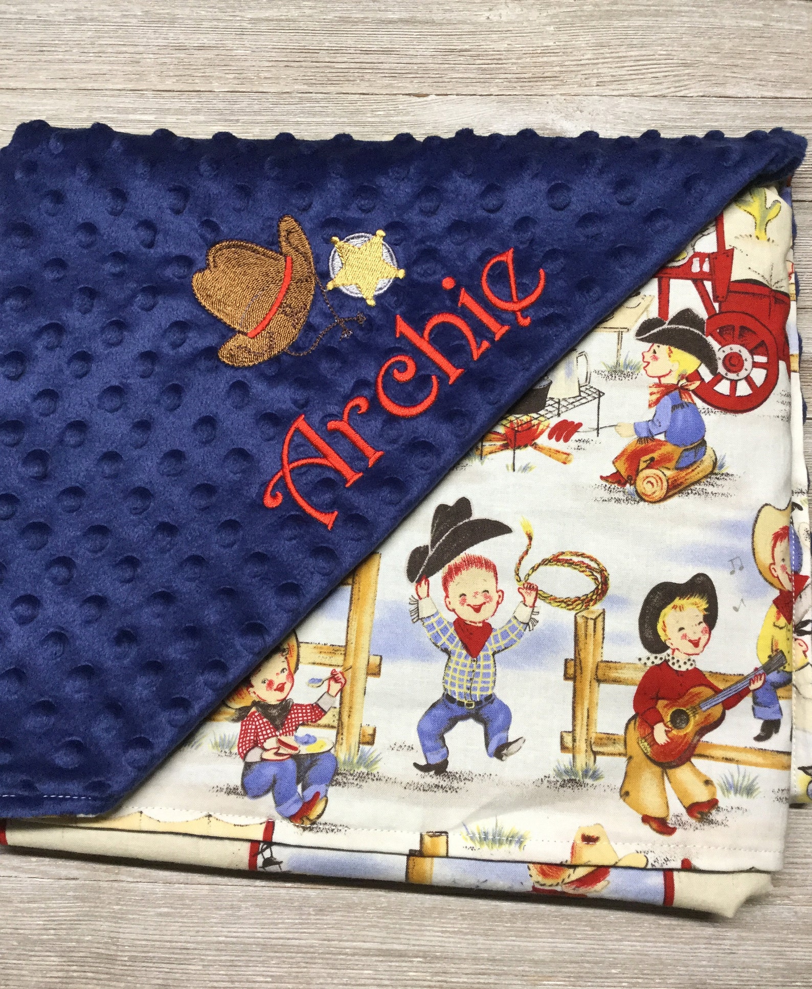 Personalized Baby Blanket, Cowboy Baby Blanket, Burp Cloth, Cowboy, Embroidered, Handmade, Boy ...
