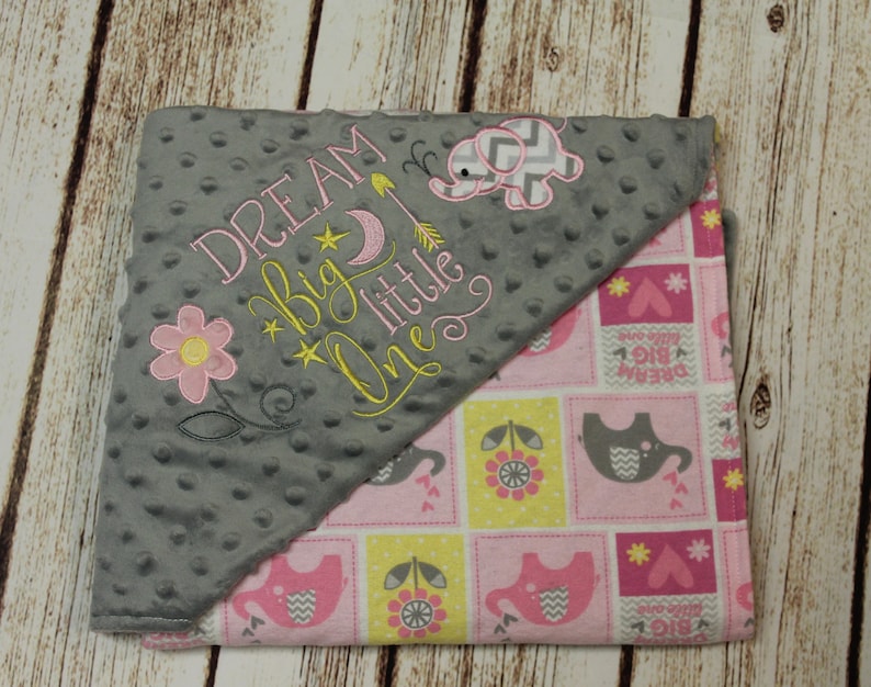 Baby Blanket Baby Shower Dream Big Handmade Baby Gift embroidered Elephant Burp Cloth Personalized Baby Blanket
