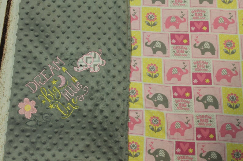Baby Blanket Baby Shower Dream Big Handmade Baby Gift embroidered Elephant Burp Cloth Personalized Baby Blanket