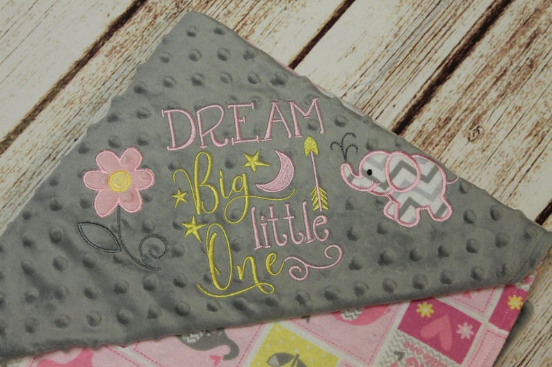 Baby Blanket Baby Shower Dream Big Handmade Baby Gift embroidered Elephant Burp Cloth Personalized Baby Blanket