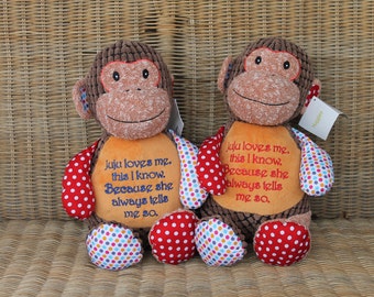Personalized Cubby Monkey, Cubby, Embroidered, Huggles, Cubbies, Stuffed animal, Harlequin, Handmade, Child gift, Keepsake, Baby Gift,