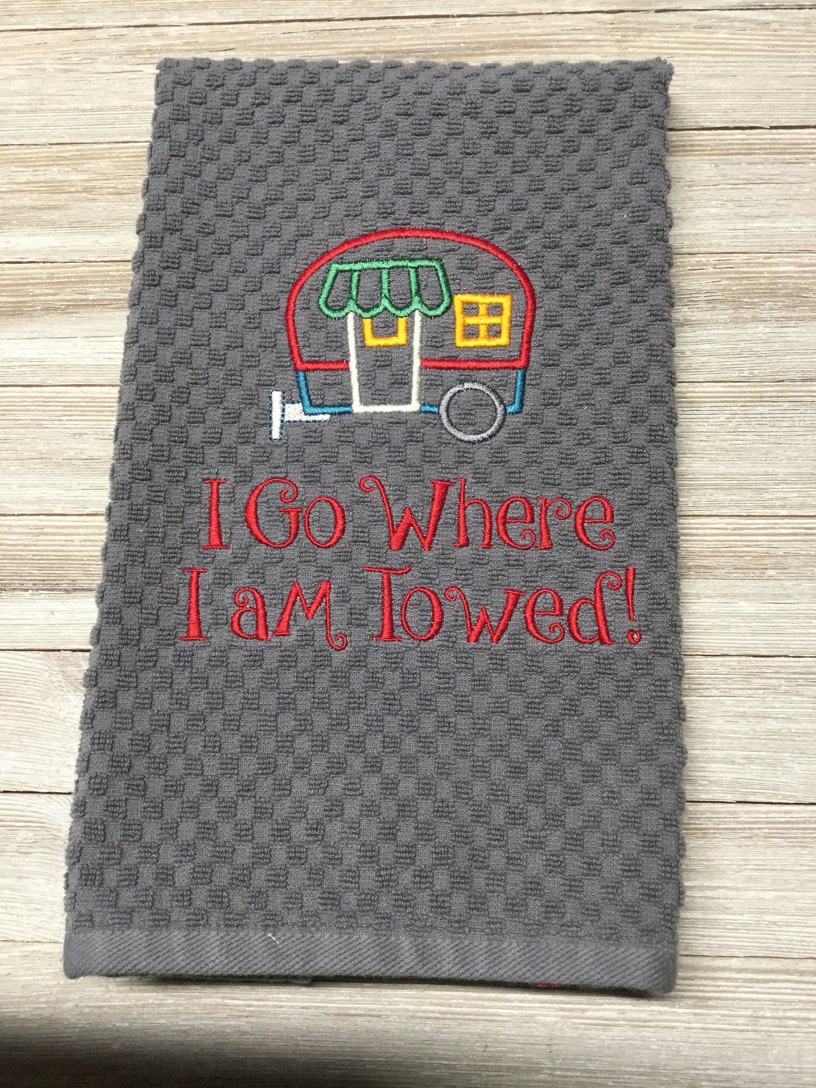 Embroidered Kitchen Towel Camper Camping Kitchen Towel Etsy