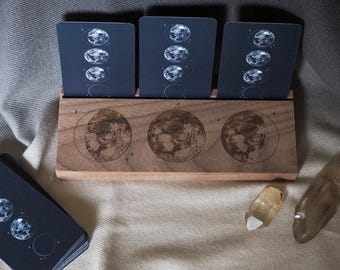 Large Wooden Oracle Card Stand with Full Moon