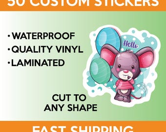 50 Custom Vinyl Stickers: Waterproof Logo Stickers