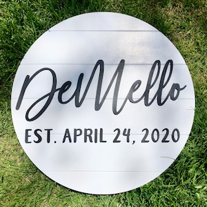 18 inch faux shiplap name round with established date; farmhouse decor