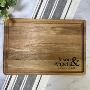 Cutting Board with Laser Engraving; Names and special dates are engraved