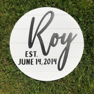 18 inch faux shiplap name round with established date; farmhouse decor