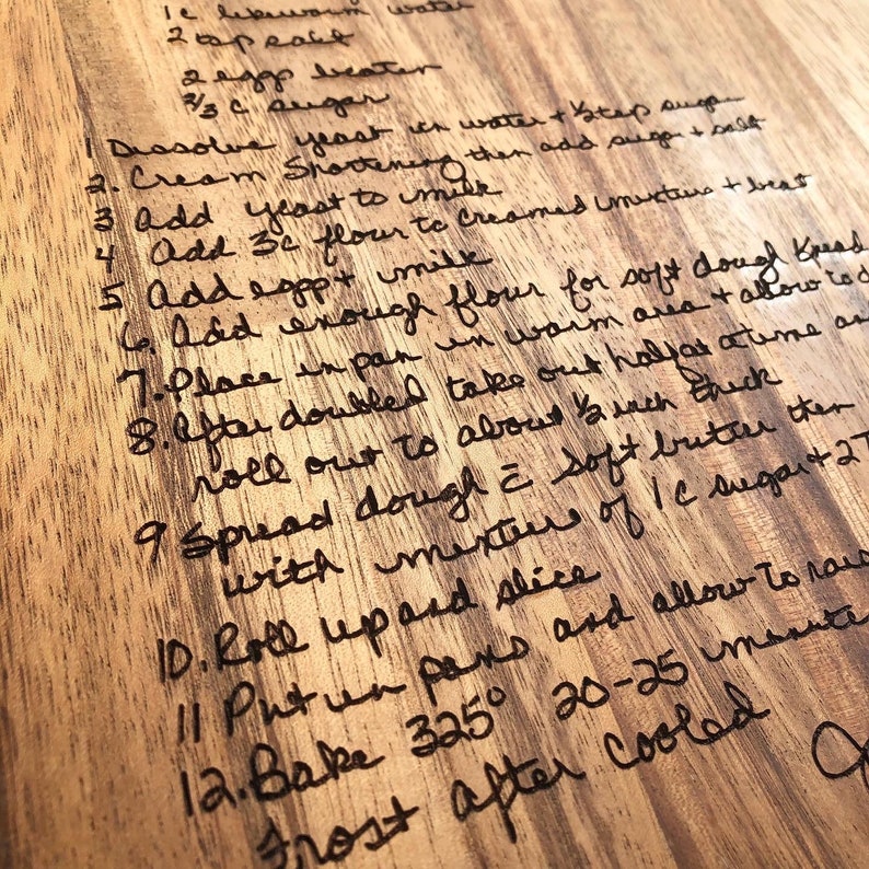 laser engraved handwritten recipe cutting board image 5