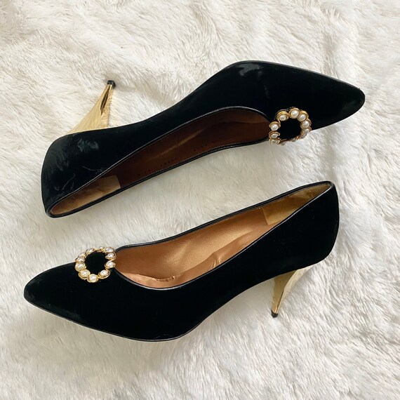 Vintage 90s Bruno Magli Black Velvet Classic Pump… - image 5