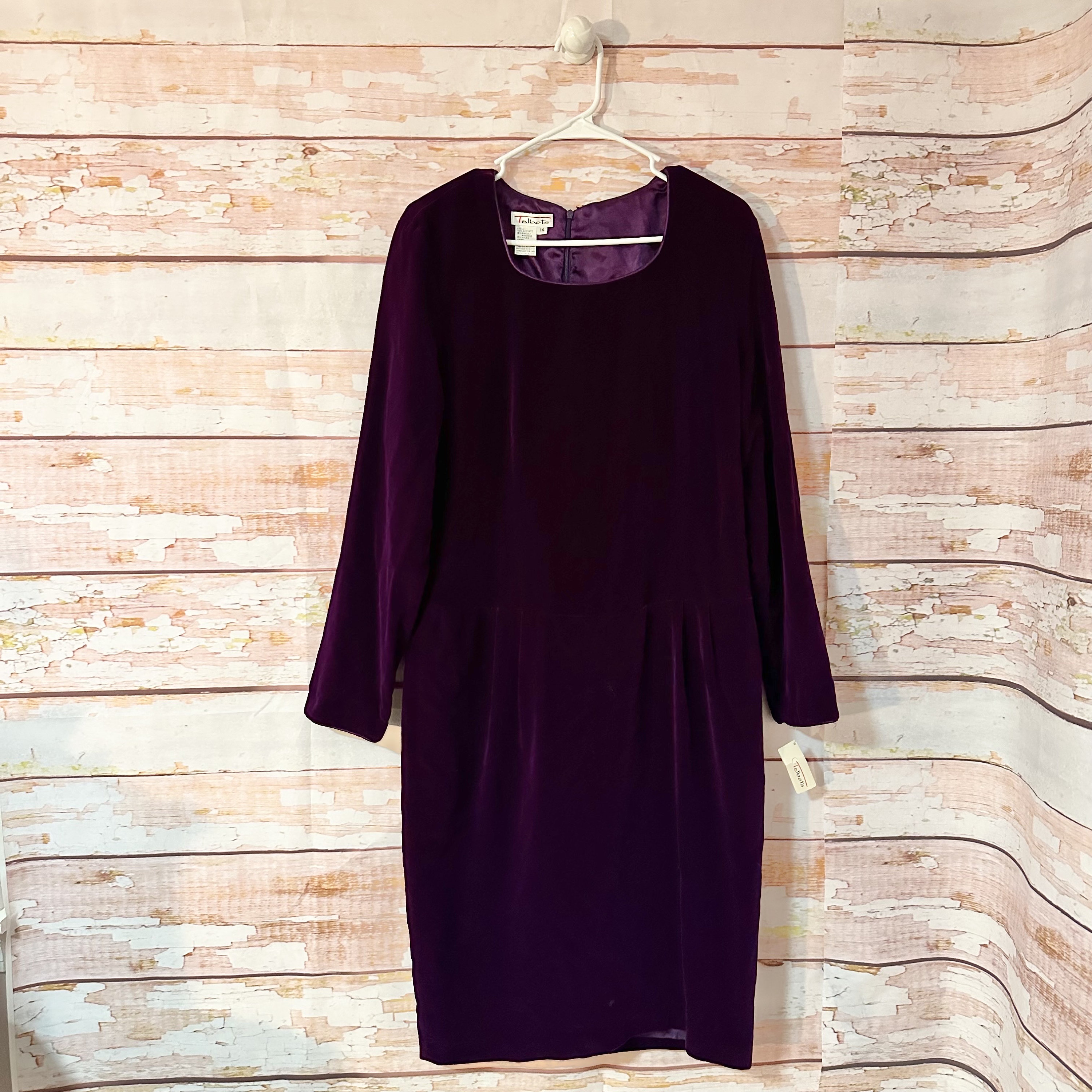 talbots purple dress Talbots Vintage 90s Eggplant Purple Velvet Dress ~ NEW With Tags! ~ Long  Sleeve Classic Cocktail Sheath