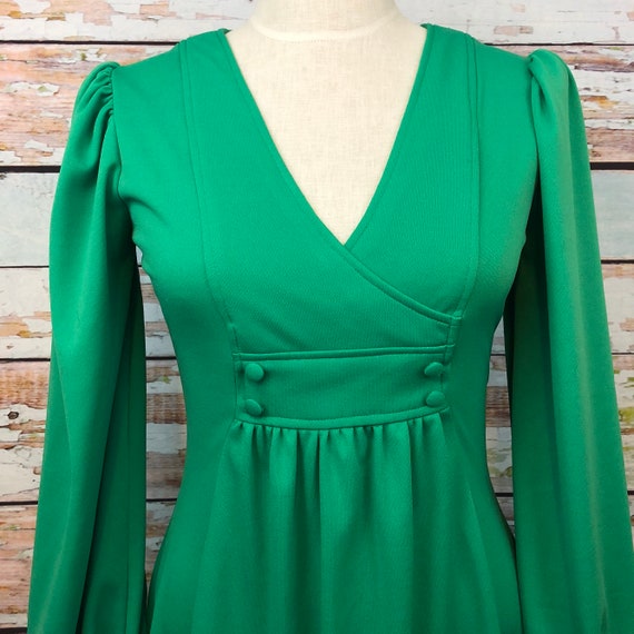 Vtg 1970s Kelly Green Maxi Dress ~ Peasant/ Hippi… - image 3