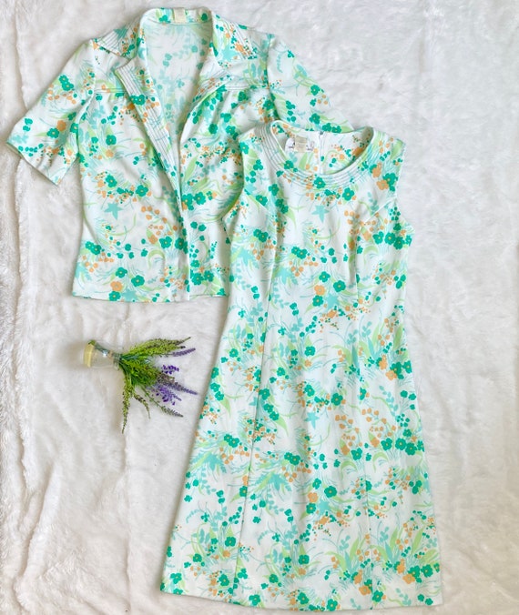Vintage Bright Spring Floral Sheath Dress & Jacke… - image 1