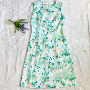 Vintage Bright Spring Floral Sheath Dress & Jacket Set White and Green Mod GoGo 70s Style image 4