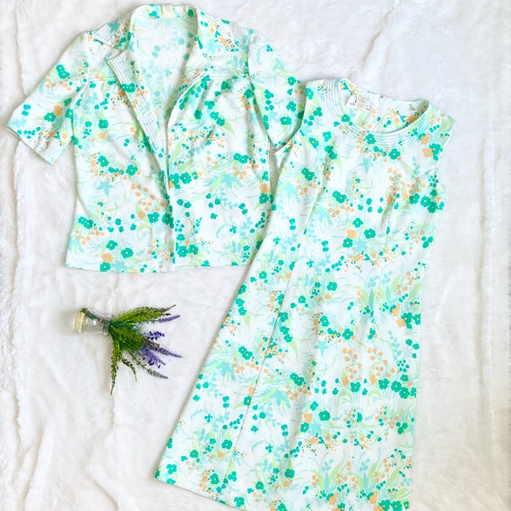 Vintage Bright Spring Floral Sheath Dress & Jacke… - image 2