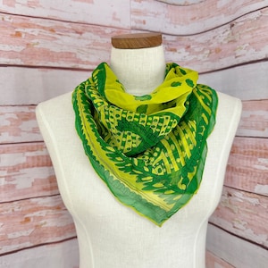 Vintage Bright Green Semi Sheer Square Scarf ~ Vibrant Mod Silky Lightweight Spring Summer Head-Scarf Bandana