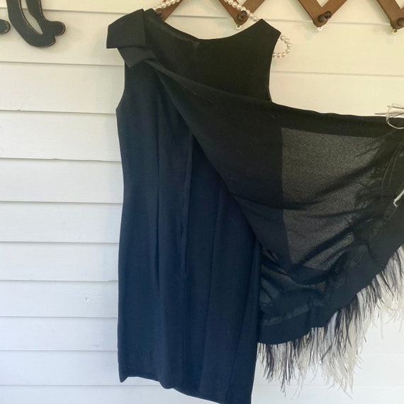 Vintage Ostrich Feather Trim Cape Dress Black She… - image 9