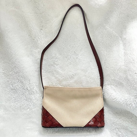 Vintage Y2K Aesthetic Cotton Canvas Baguette Shoulder Bag Nine West 00s Vegan Leather Woven Basket Detail Etsy
