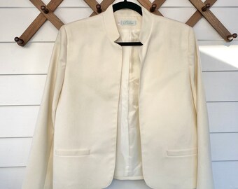 Vintage Prestige of Boston Open Front Jacket Off White/ Cream Classic Timeless Secretary Modest Wear to Work