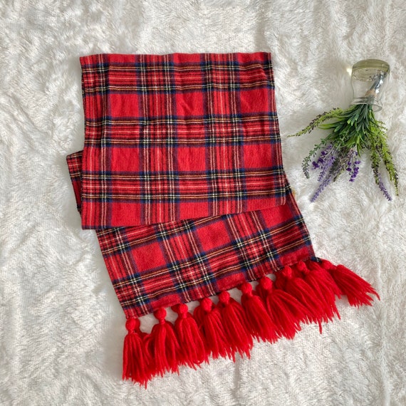 Vintage Flentex Classic Red Tartan Plaid Tassel Sc
