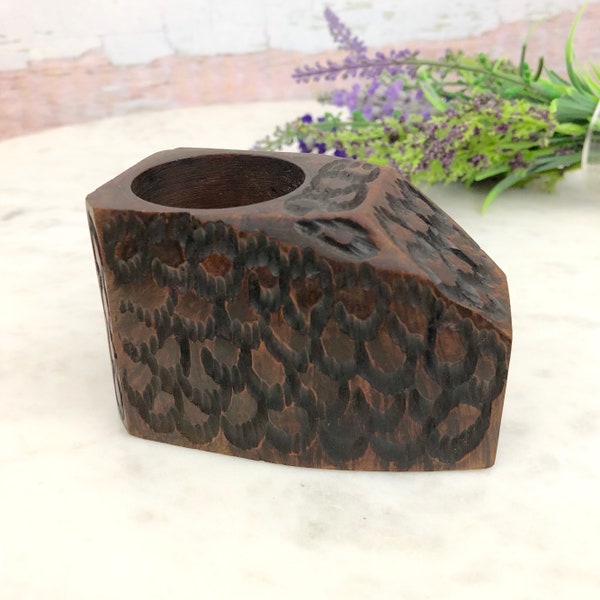 Vtg Hand Carved Briar Wood Candle Holder~ Small Tabletop Decor