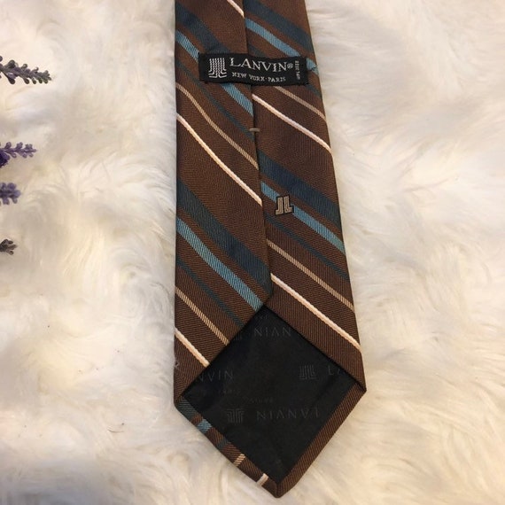 Vintage Lanvin Striped Necktie ~ Brown & Teal Cla… - image 3