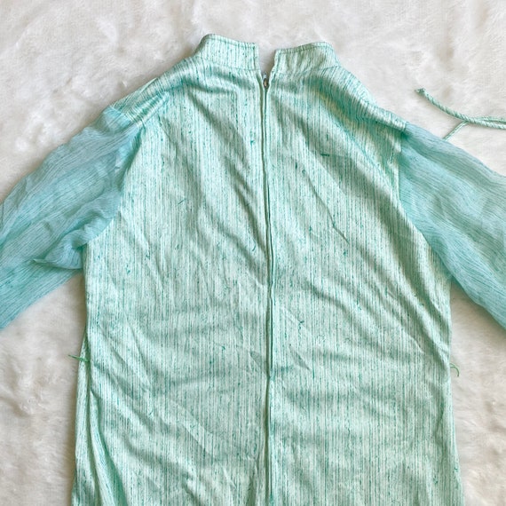Vintage sheer sleeve shift dress sea glass green … - image 5