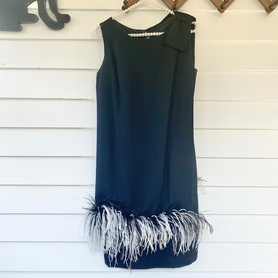 Vintage Ostrich Feather Trim Cape Dress Black She… - image 1