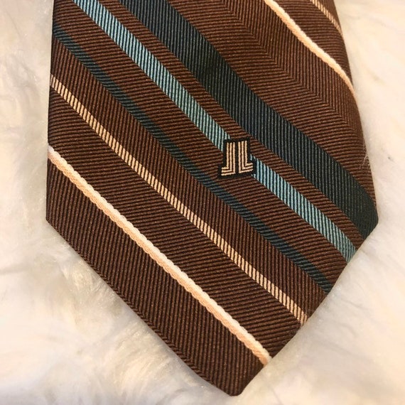 Vintage Lanvin Striped Necktie ~ Brown & Teal Cla… - image 4