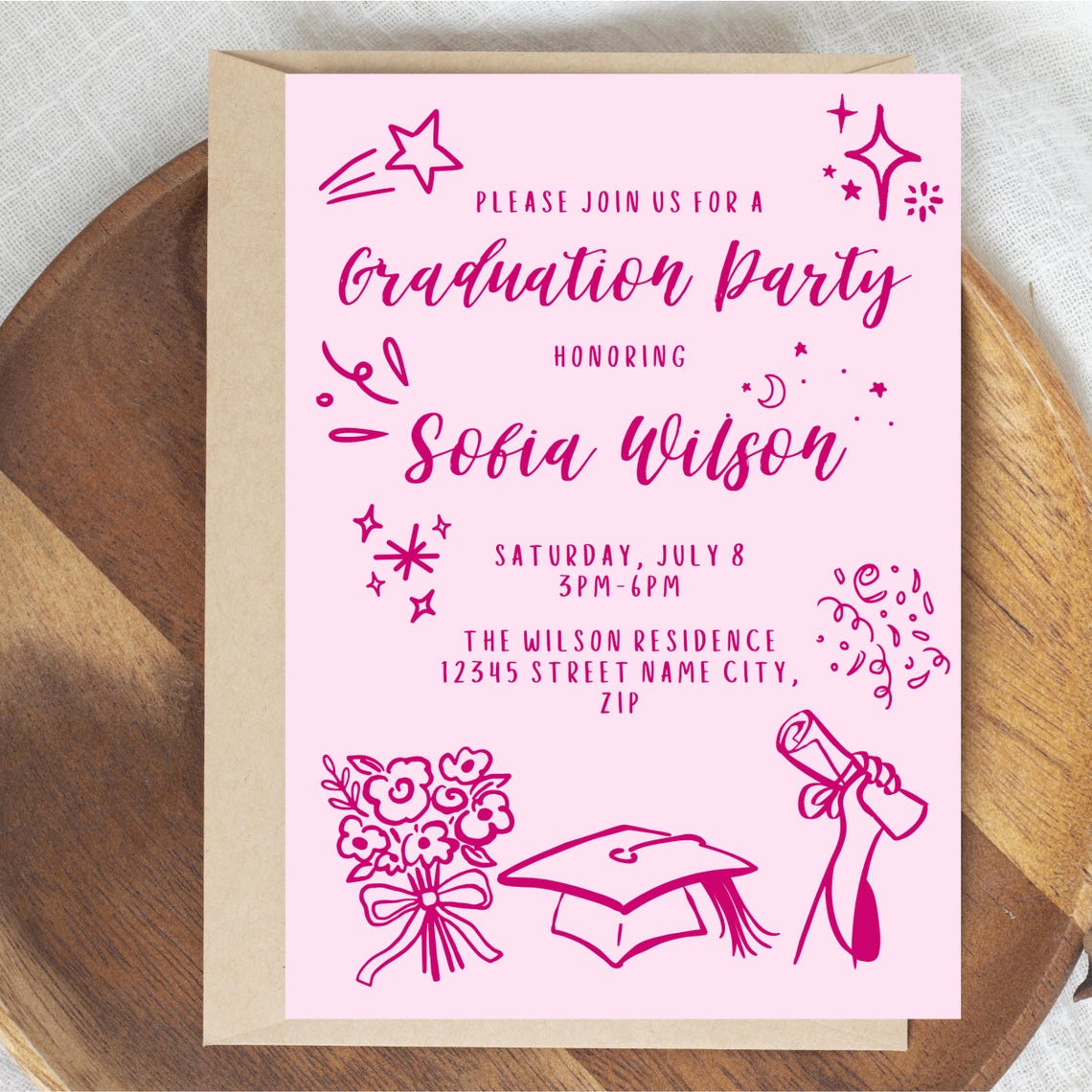 Editable Graduation Party Invitation Template | Doodle Grad Party ...