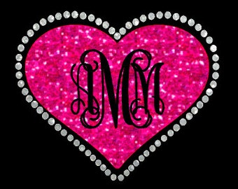 Paillettes de transfert de chaleur coeur monogramme, transfert de chaleur de la Saint-Valentin, fer nom Valentine Glitter sur, fer personnalisé sur, transfert de chaleur personnalisé