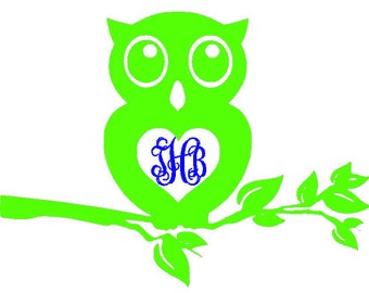Monogramme de voiture chouette vinyle extérieur personnalisé autocollant Owl, autocollant personnalisé, vinyle adhésif Owl, monogramme de polices de vigne