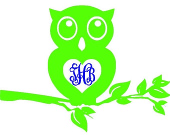 Outdoor vinyl  Owl car monogram, personalized Owl decal, customized car sticker, Adhesive vinyl Owl, vine font monogram