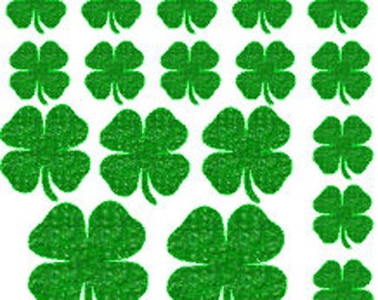 Trèfles à 4 feuilles Glitter, fer à repasser sur les trèfles à quatre feuilles, paillettes trèfles, transfert de chaleur de trèfle, St Patricks day, trèfles porte-bonheur