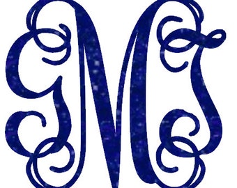 Glitter vine font monogrammed heat transfer iron on, custom iron on, glitter initials, personalized monogram