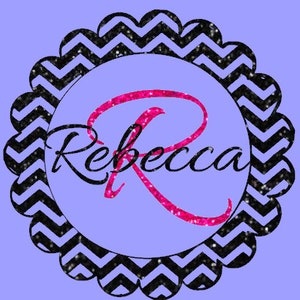 Glitter chevron framed name and initial, Custom monogram, Monogram heat transfer, Personalized letters, Custom monogram iron on, glitter