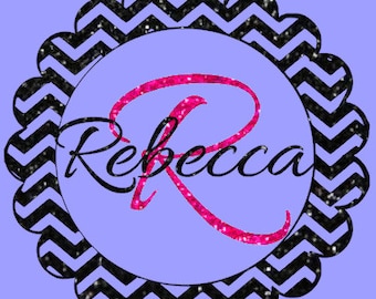 Glitter chevron framed name and initial, Custom monogram, Monogram heat transfer, Personalized letters, Custom monogram iron on, glitter
