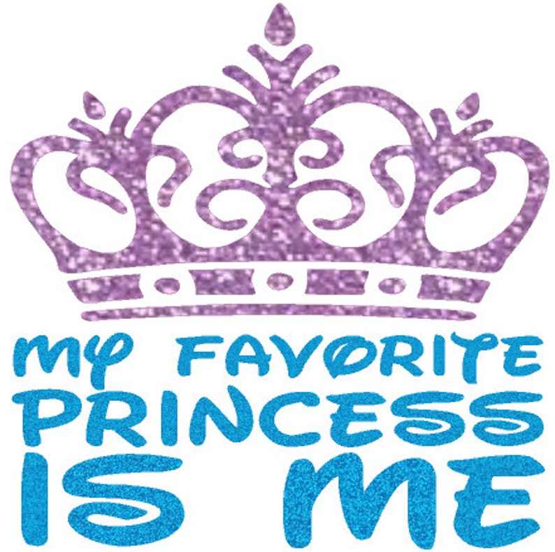 May include: Purple glitter crown with the text "My Favourite Princess Is Me" in blue glitter letters.
